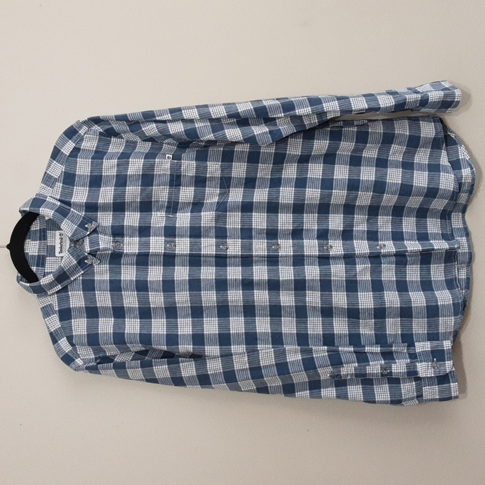 Timberland men's button up shirt long sleeves plaid casual linen blend size M